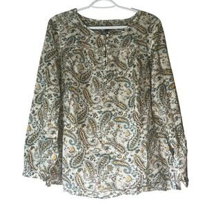 Talbots Green / Blue Patterned Long Sleeve Blouse Size X